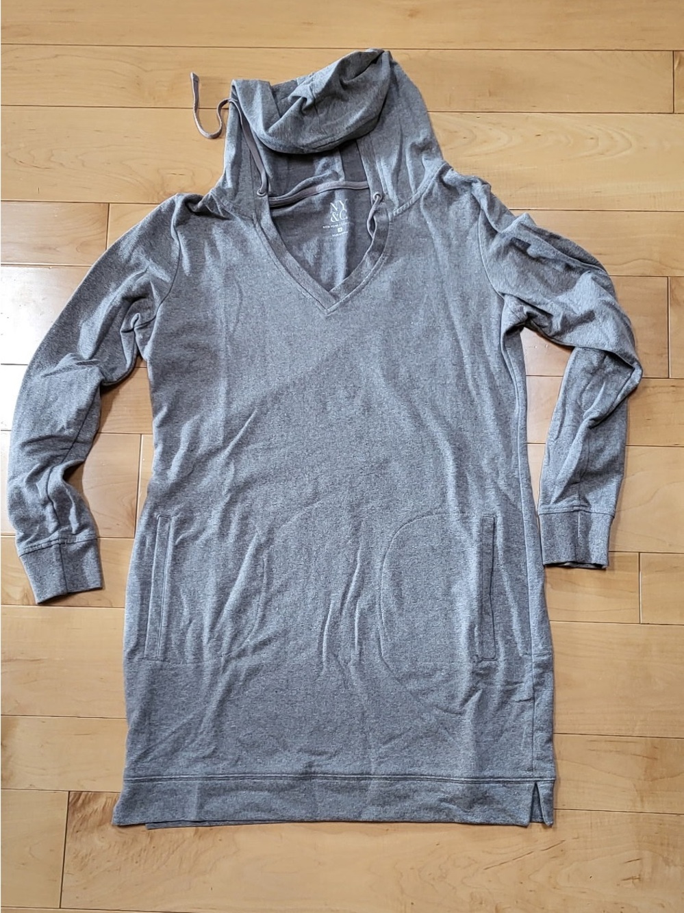 Gray Hooded V-Neck Longline Womens tunic Shirt